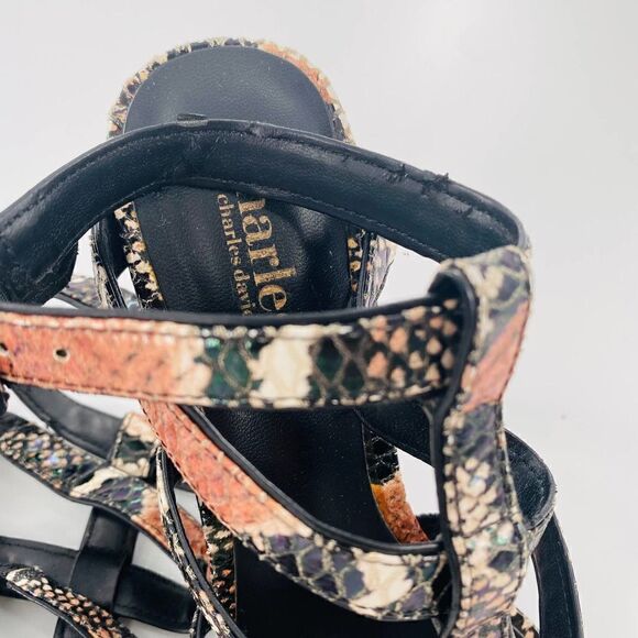 Charles by Charles David Sand Leather Snake Print Gladiator Size 7 - Picture 12 of 12